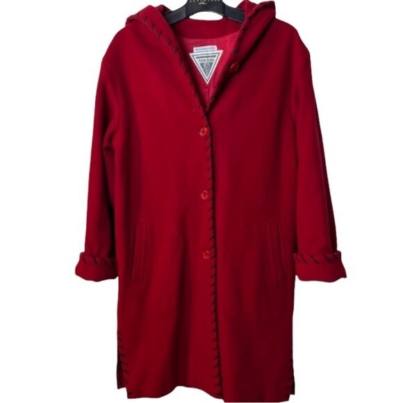 Marvin Richards Classic 100% Wool Hooded Red Coat Size S - Picture 2 of 9